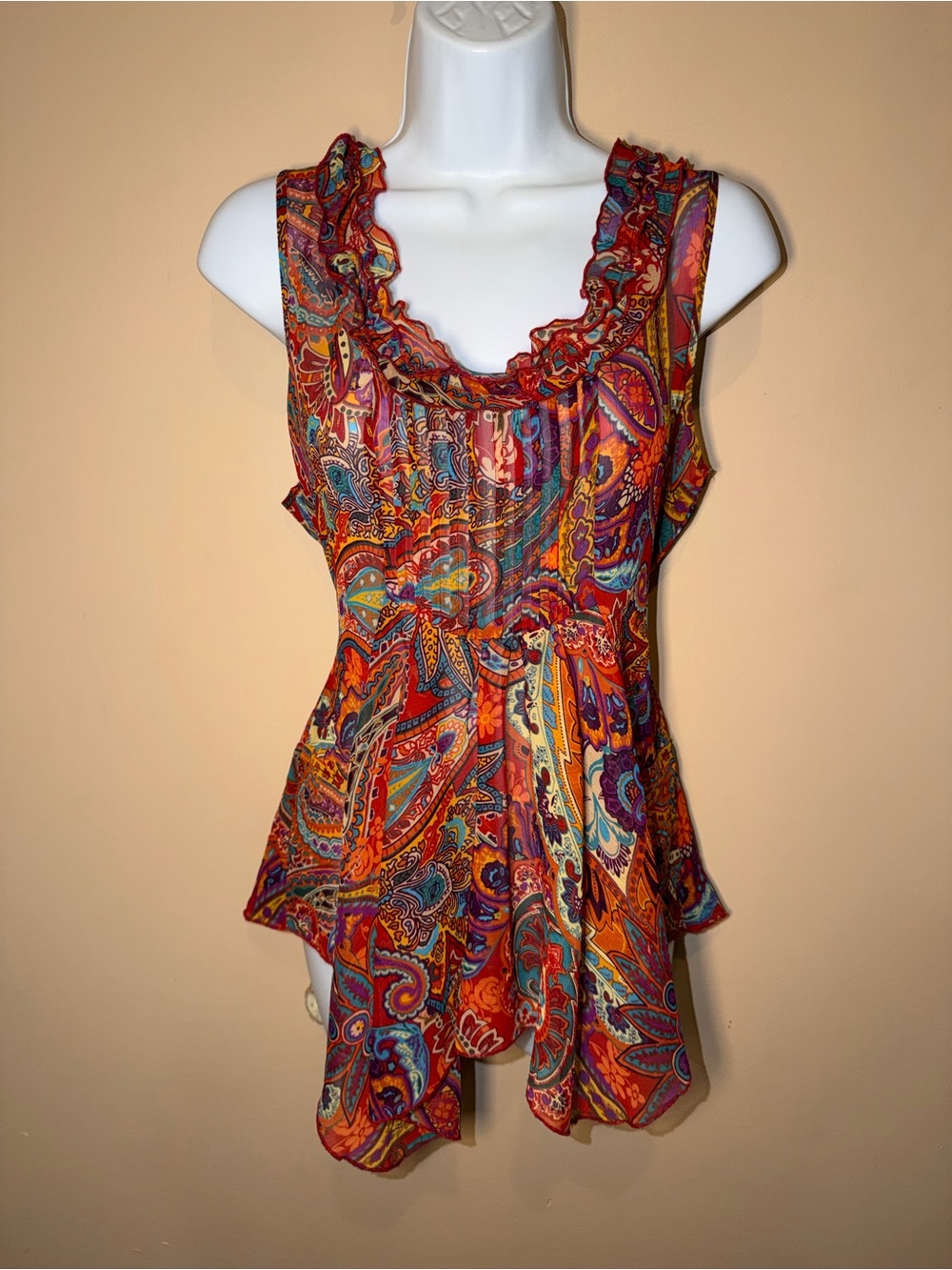 Daytrip Women’s Sleeveless Semi-Shear Colorful Paisley Chiffon Top
